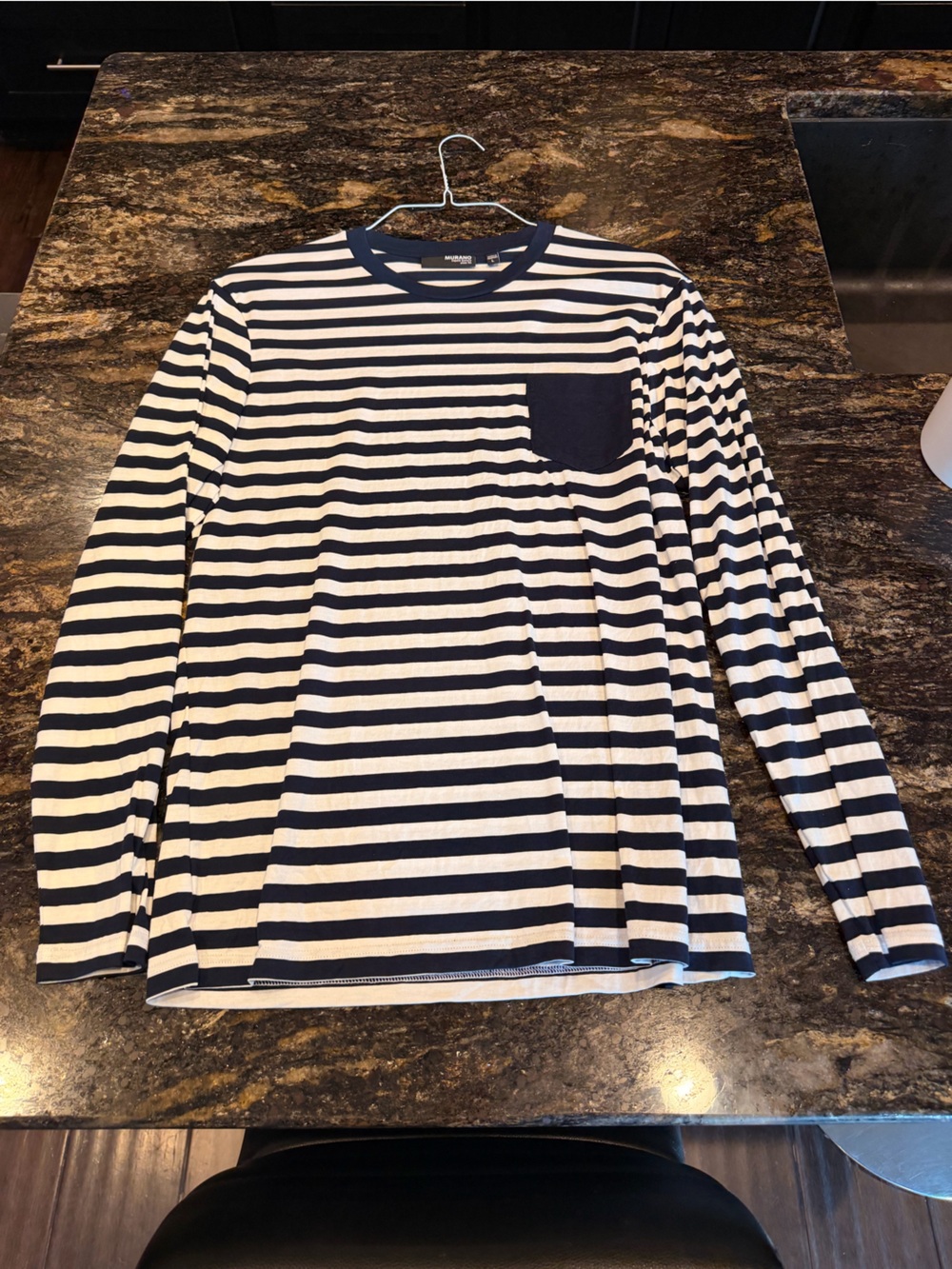 Murano Navy & White Striped Long-Sleeve Tee Men’s L Slim Fit